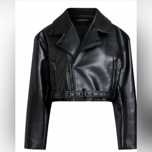 Lioness Staten Island Black Oversized Vegan Leather Moto Biker Jacket